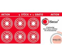 iSecur hin461 Lot de 5 autocollants avec sécurité alarme Ø 4 cm | Résistant aux intempéries, ne jaunit pas, résistant aux UV, adhésif extérieur, pour portes et fenêtres
