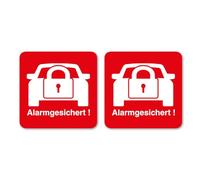 iSecur set de 2 autocollants Alarme active | 30x30 mm | Autocollant intérieur | Rouge blanc | Autocollant sécurité anti-intrusion | Pour vitres de fenêtres maison, voiture, camion | hin068