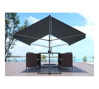 Iseo - Store banne double pente manuel 4 x 1,5/1,5 m gris polyester