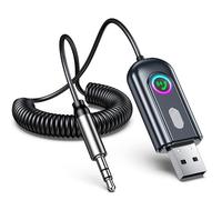 ISEYOU Adaptateur Bluetooth Voiture, Récepteur Bluetooth 5.3 avec Jack 3,5mm, Adaptateur Audio USB Plug and Play, Auxiliaire Voiture Hi-FI pour Appels Mains Libres et Systèmes/Enceintes