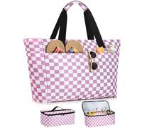 ISEYOU Grand Sac de Plage et Sac Isotherme, 45L Sacs Cabas Femme Imperméables avec Fermeture Éclair, Compartiment Sec-Humide, XXL Sacs Piscine Famille pour Voyage, Vacances, Pique-Nique, Gym