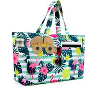 ISEYOU Grand Sac de Plage XXL Imperméable avec Fermeture Éclair, Sac Plage Pliable et Léger, Sacs de Plage Femmes Multi-Poches de Grande Capacité, Parfait pour Piscine, Shopping, Voyage, Vacances, Gym