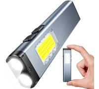 ISEYOU Lampe Torche LED Rechargeable, 800LM Mini EDC Lampe de Poche avec Base Magnétique, Clip de Boucle et Alarme Sonore, 7 Modes Double Source Flashlight pour Extérieur Camping Randonnée Urgences