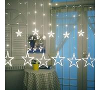 iShabao Rideau Lumineux 2.4m 138 LEDs Étoile Guirlande Lumineuse de Noël 8 Modes d'Eclairage, Étoile Lumières Decoration de Fenêtre, Noël, Mariage, Anniversaire, Maison, Pati,Fête, Blanc