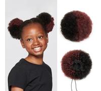 ISHEENY Postiche queue de cheval en cheveux naturels Afro-Puff avec cordon de serrage - Chignon en cheveux courts et bouclés - Chignon en chouchou avec pinces