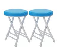 ISHEGREV Lot de 2 chaises pliantes portables rembourrées rondes avec siège bleu pour dortoir, cuisine, coiffeuse, église, utilisation en extérieur