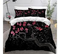 ISHELA Housse de Couette 240x260 Fleurs De Cerisier Japonais 3D Motif Parure De Lit Et 2Taies d'oreiller 50x75cm Planter des Fleurs Microfibre Literie avec Fermeture Éclair pour Adultes