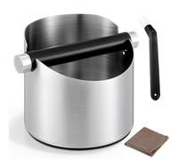 ISHEWUDU Boîte à café avec brosse, bac à marc de café en acier inoxydable - Petite boîte à marc d'espresso, base antidérapante, grand contenant pour déchets de café, barre de frappe amovible
