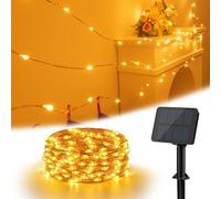 Isisyu Guirlande lumineuse solaire d'extérieur - 6 m - 60 LED - Résistante aux intempéries - 8 modes - Fil de cuivre blanc chaud - Pour jardin, arbres, terrasse, balcon, mariage, fêtes