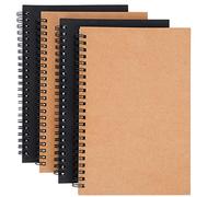ISIYINER Cahiers A5 Lot de 4 Carnet de Notes à Spirale Papier Vierge Blocs Notes Spirales en Couverture Kraft pour L'école L'écriture Garçons Filles et Enseignants 50 Feuilles