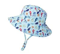 ISIYINER Chapeau de Soleil Fille D'été à Bord Large Anti-UV UPF50+ Pliable Bob pour Enfant - Piscine, Plage, Natation Extérieure (Hippocampe Bleu)