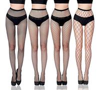 ISIYINER Collant Bas Résille, Sexy Élastique Collants Taille Haute Filets de Pêche Bas Résille Cuisse Haut Bas Collants pour Femmes Noir 4 Paires