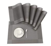 ISIYINER Lavable antidérapante PVC napperon avec chemin de table assorti pour Table à manger 6 paquets Gris