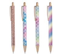 ISIYINER Stylos à Bille Brillants Stylo Rétractable en Métal Stylos Or Rose pour École Fournitures de Bureau, 1,0 mm, Encre Noire 4 Pièces