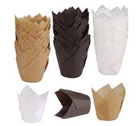 ISIYINER Tasses de Papier de Cuisson de Tulipe Petits Emballages de Muffins à Cupcakes Tulipe Moules de Cuisson pour la Fête d'anniversaire de Mariage Baby Shower 150 Pièces