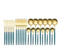 ISKDJBJG 24 PièCes Ensemble de Vaisselle en Acier Inoxydable Couverts CuillèRe Fourchette Couteau Western Cutleri Argenterie Couverts, Vert-Or