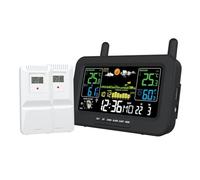 ISKDJBJG Station Météo Numérique avec Écran Couleur Multi-Fonctions, Horloge Radio-Pilotée et Capteur Extérieur sans - Prise Européenne A