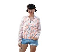 Isla Bonita Blouse en Coton Écru à Imprimé Floral Corail | Blouse à manches longues, coupe ample et confortable qui ne serre pas la silhouette, en été comme à la mi-saison.