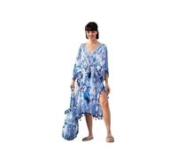 Isla Bonita Poncho Bleu en Coton Ample et Respirant Style Méditerranéen | Poncho ample et ouvert qui tombe des épaules sans serrer, à poser sur une tenue ou un maillot