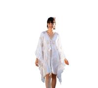 Isla Bonita Poncho Caftan en Coton Blanc à Coupe Ample et Fluide | Caftan ample au tombé très fluide qui descend des épaules sans marquer, en taille unique