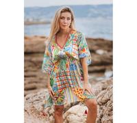Isla Bonita Poncho Écru en Coton à Bas en Pointe et Manches 3/4 | Poncho léger à bas en pointe, manches trois-quarts et silhouette fluide qui tombe librement des épaules