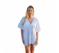 Isla Bonita Poncho en Coton à Rayures Bleues Taille Unique | Poncho à coupe ample qui tombe librement des épaules, léger et respirant, sans serrer à la taille ni aux hanches