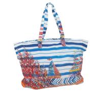 Isla Bonita Sac de Plage en Coton à Rayures Bleues et Rouges | Cabas de plage léger en coton à rayures marines, larges anses résistantes et grande contenance