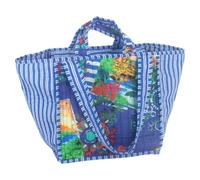 Isla Bonita Sac en Coton Multicolore à Rayures et Fleurs | Sac format cube de 27 cm de côté avec deux anses solides, mélange de rayures, fleurs et paysages.