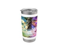 Isla Saona Caribbean Prismatic Palm Tree Illustration numérique Gobelet isotherme en acier inoxydable double paroi