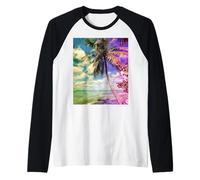 Isla Saona Caribbean Prismatic Palm Tree Illustration numérique Manche Raglan