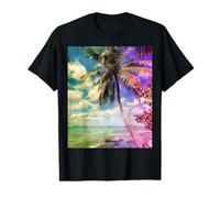 Isla Saona Caribbean Prismatic Palm Tree Illustration numérique T-Shirt Graphique avec Valeur