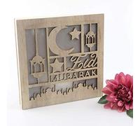 Islam en Bois Lanterne Ramadan décorations, Eid Moubarak décor des Ornements légers de la Lune de Lune Musulmanes, Lampe décorative de Lanterne en Bois Naturel pour Les fêtes en Plein air