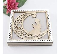 Islam en Bois Lanterne Ramadan Décorations, Eid Moubarak décor Lune Musulmane avec des Ornements légers de Bougies, Lampe à Lanterne en Bois Naturel