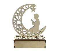 Islam en Bois Lanterne Ramadan Décorations, Eid Moubarak décor Lune Musulmane avec des Ornements légers de Bougies, Lampe décorative à Lanterne en Bois Naturel pour intérieur extérieur