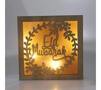 Islam en Bois Lanterne Ramadan Décorations, Eid Moubarak Lettre décor des Ornements légers de la Lune Musulmane, Lampe décorative de Lanterne en Bois Naturel pour Les fêtes en Plein air