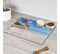 Island Beach Tapis d'alimentation pour chat et chien Motif flamants roses Tapis d'alimentation absorbant Nti-Slip Contiennent les déversements Protège les sols Set de table 30,4 x 50,8 cm
