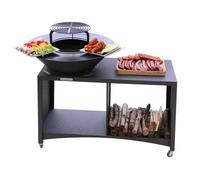 Mon Mobilier Design Island Brasero îlot avec Plaque et Grille Amovible en Acier Barbecue plancha extérieur Ø 100 cm