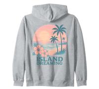 Island Dreaming Tropical Sunset Hibiscus Palmiers Rétro Sweat à Capuche