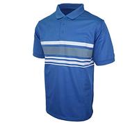 Island Green Golf Mens Chest Stripe Moisture Wicking Flexible Polo Shirt Homme, Bleu/Anthracite, L