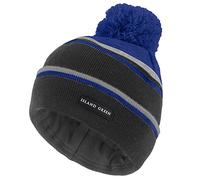 Island Green IGHAT2135 Bonnet à pompon tricoté pour hommes avec bande intérieure douce, Anthracite/bleu/gris clair, Taille unique