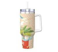 Island of Cuba Ice Bully Tasse isotherme avec poignée et paille - Bouteille isotherme pour boissons chaudes et froides - Imprimé île de Cuba - 1,2 l