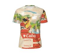 Island of Cuba T-shirt de sport pour homme en maille respirante T-shirt de course à pied à manches courtes pour homme, Noir , M