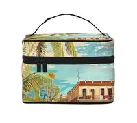 Island of Cuba Trousse de maquillage de voyage spacieuse et portable avec poignée, grande capacité, cadeau pour femmes et filles, Noir , Taille unique, Trousse de maquillage