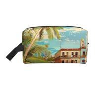 Island of Cuba Trousse de maquillage imprimée avec poignée, rangement compact et léger pour maquillage, articles de toilette et gadgets, organiseur de maquillage pour voyage, école, travail, blanc