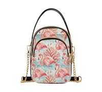 Island Wind and Flamingo Pattern Sac à main matelassé pour téléphone portable, mini sac à main en polyester à ultrasons avec chaîne dorée amovible