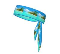 Island With Sandy Beach And Palm Tree Printing Multifonctionnel Sport Double Face Headscarf Sports Extensible Casual Léger Bandeau