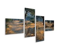 islandburner Edition D1 Tableau sur toile Motif guépard dynamique dans la savane Pour les amoureux de la nature 4 pièces