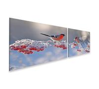 islandburner Edition D4 Impression sur toile Motif deux bouvreuils sur une branche givrée avec des baies rouges - 2 pièces