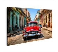 islandburner Edition I2 Tableau sur toile Motif voiture classique rouge à La Havane Scène de rue colorée au soleil