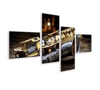 islandburner Edition K1 Tableau mural élégant sur toile Motif saxophone pour les amateurs de musique - 4 pièces